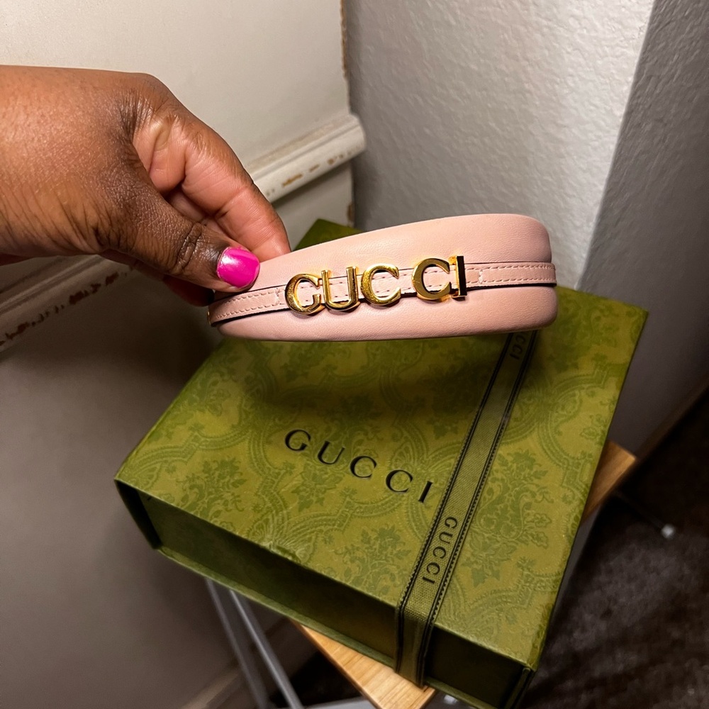 Gucci Leather Pink Headband w/ Gold Hardware
